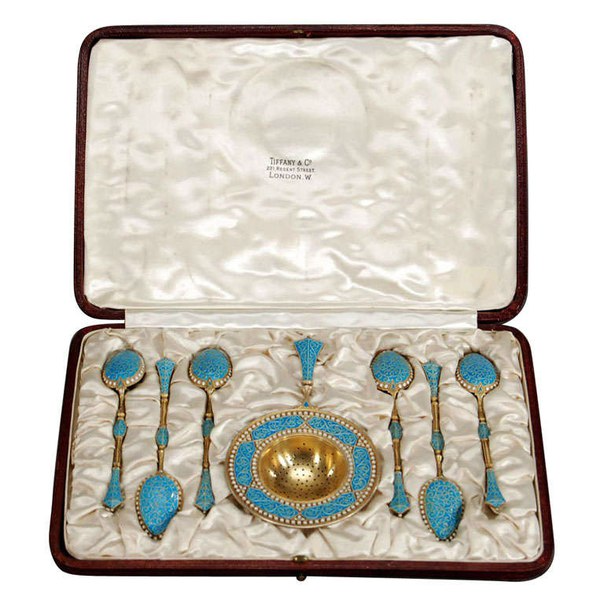 Чайный набор Tiffany & Co., London. 1900 г., серебро, золочение, эмаль
