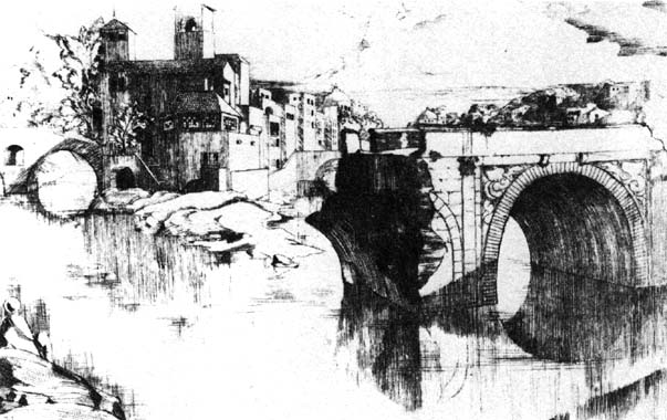 А.И. Кравченко. «Рим. Понто Рото». Офорт. 1916-1917 гг.