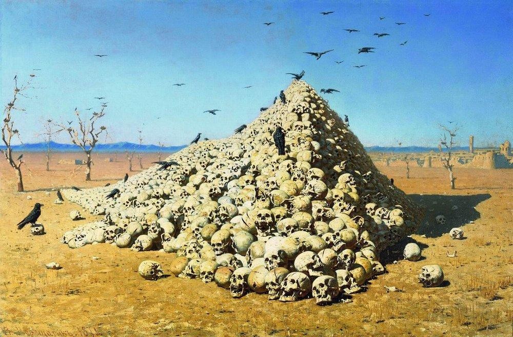 Картина В. Верещагина «Апофеоз войны». Историческая живопись (военная тематика). 1871 г. Картина В. Верещагина «Апофеоз войны». Историческая живопись (военная тематика). 1871 г.