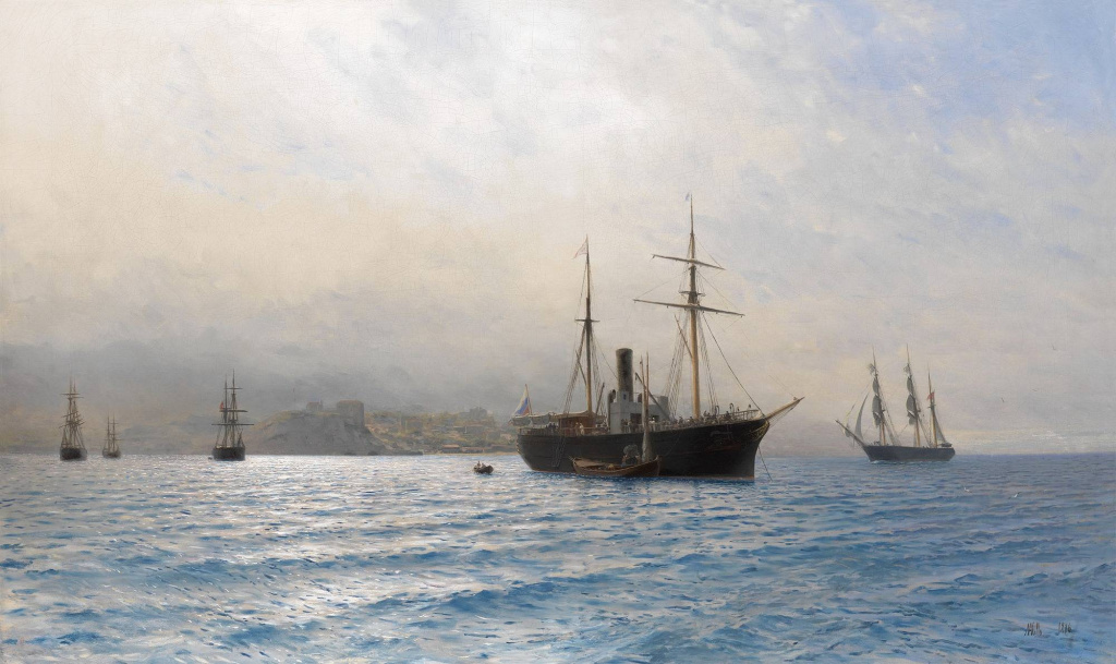 Морской пейзаж Л. Лагорио «Корабли в спокойном море». 1886 г. Морской пейзаж Л. Лагорио «Корабли в спокойном море». 1886 г.