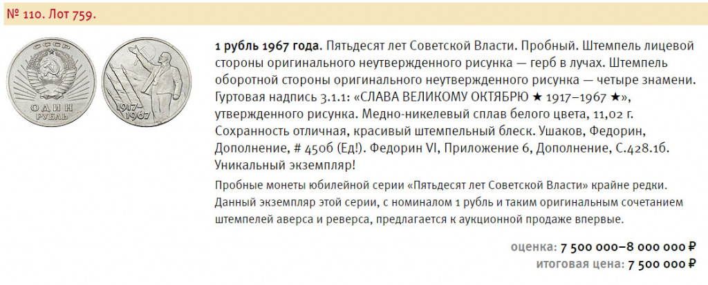 Пробные монеты номиналом 1 рубль РСФСР и СССР Пробные монеты номиналом 1 рубль РСФСР и СССР