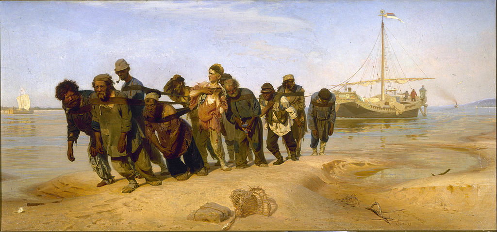Картина Репина «Бурлаки на Волге». 1872–1873 гг. Хранится в ГРМ.