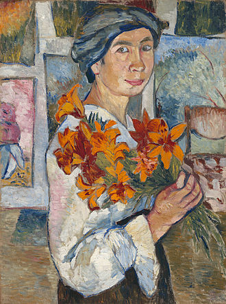 Наталья Гончарова. Автопортрет с жёлтыми лилиями. 1907 г. 