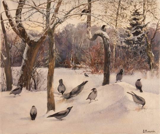Елена Поленова. «Пейзаж с воронами». 1880-е гг.