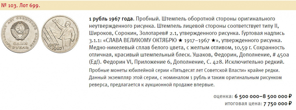 Пробные монеты номиналом 1 рубль РСФСР и СССР Пробные монеты номиналом 1 рубль РСФСР и СССР