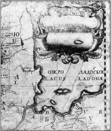 И.К. Кирилов. Фрагмент карты из «Атласа Всероссийской империи». 1727 г. И.К. Кирилов. Фрагмент карты из «Атласа Всероссийской империи». 1727 г.