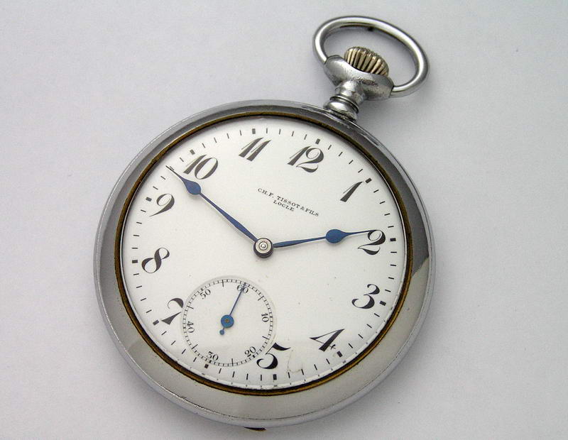 Карманные швейцарские часы бренда Tissot. Хромированная сталь. 1890-1900 гг. Карманные швейцарские часы бренда Tissot. Хромированная сталь. 1890-1900 гг.