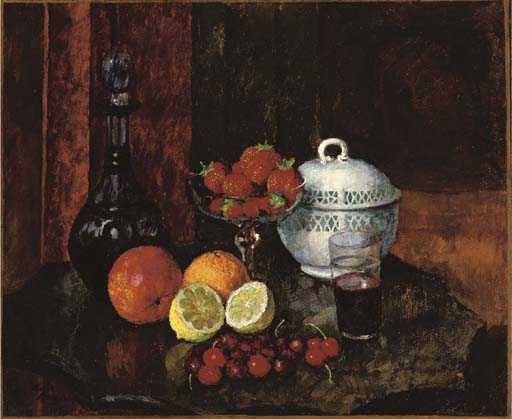 И.И. Машков. «Натюрморт с клубникой, вишней и голубым графином». 1923 г.