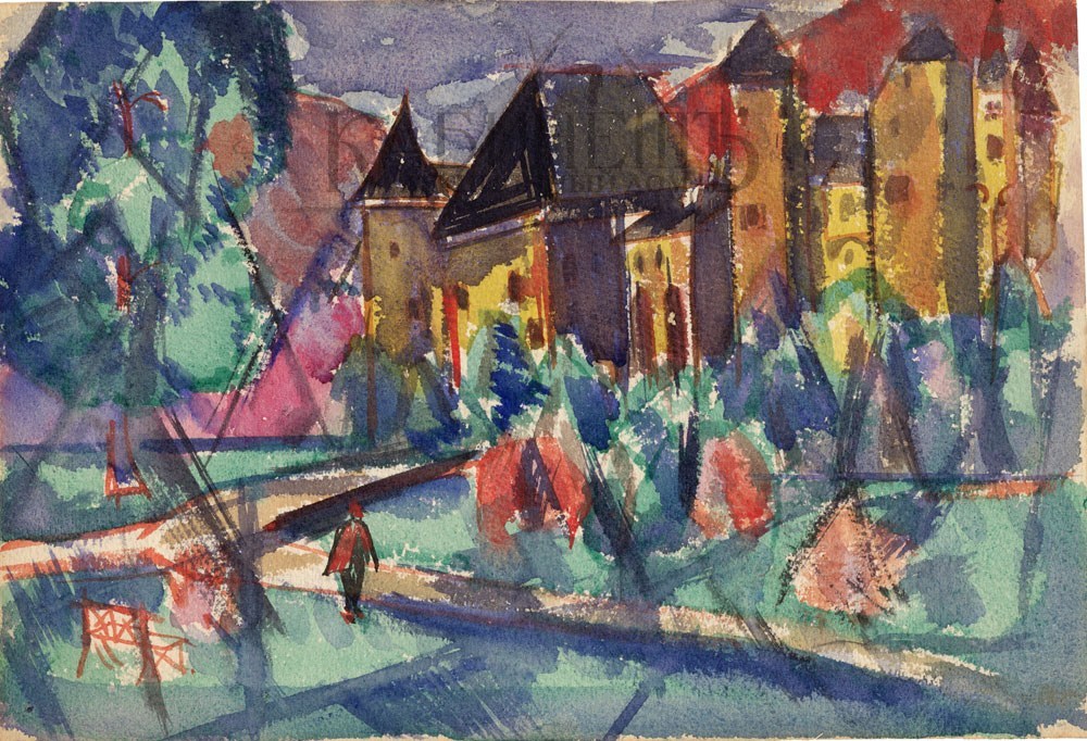 А.А. Моргунов. «Городской пейзаж с фигурой». Акварель. 1910-е гг.