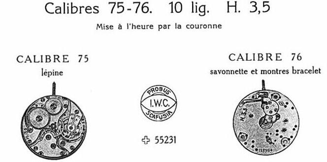 Калибры 75 и 76 для наручных часов