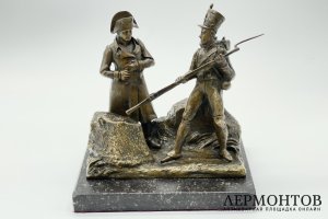 Скульптура Наполеон Бoнaпаpт и coлдaт. Франция, скульптор Gechter, 19 век. Бронза. 