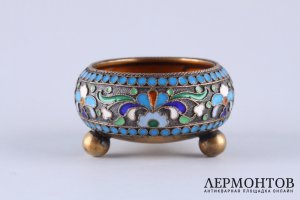 Солонка. Баскаков. Эмаль по скани. Серебро 84 пробы. Россия, Москва, 1908-1917 гг.