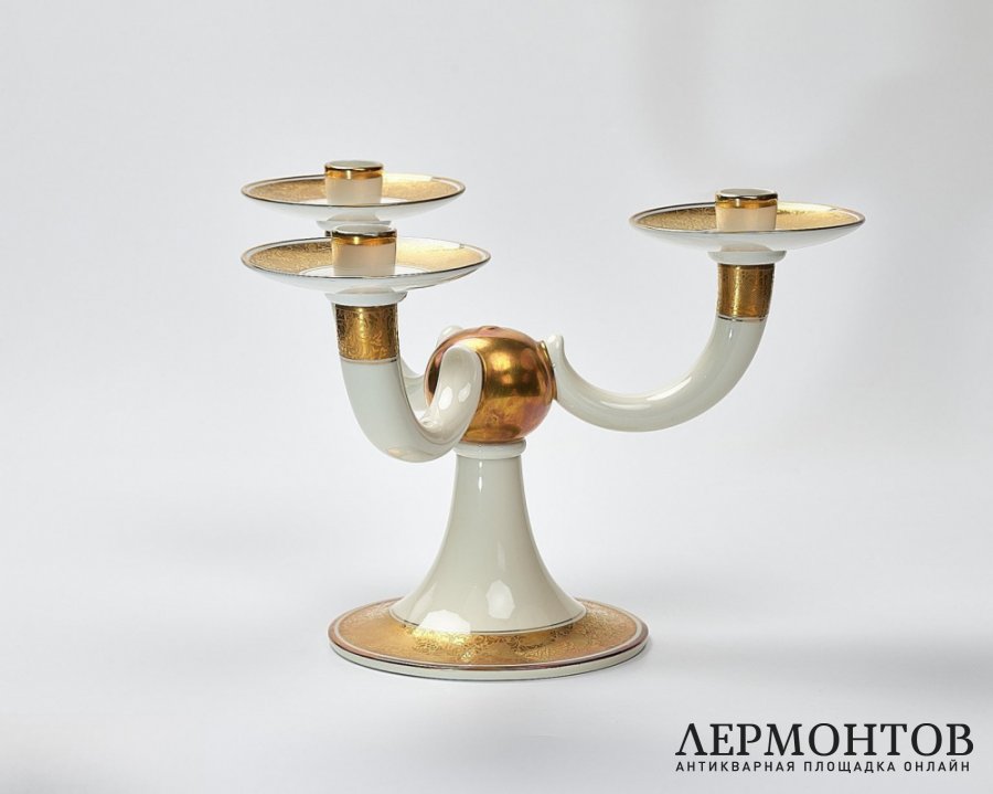Подсвечник трёхрожковый. Фарфор, Rosenthal, Германия, 1930–1940-е годы
