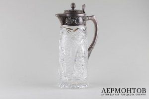 Графин в стиле неоклассика. Россия, Морозов, нач. 20 в. Серебро 84 пробы, хрусталь.