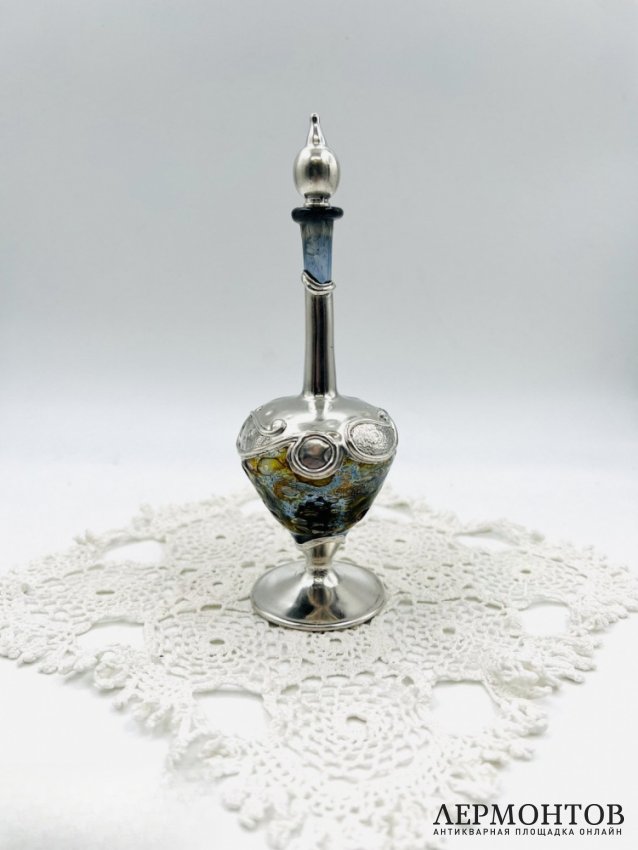 Флакон для благовоний. Серебро 925 пробы, цветное стекло, Западная Европа, начало 20 века