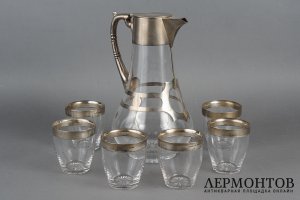 Набор для спиртных напитков. Англия, г. Бирмингем, 1887 г. Серебро 950 пробы, стекло.