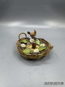 Статуэтка «Курочка на корзинке с цветами». Бронза, роспись, Австрия, конец 19 века