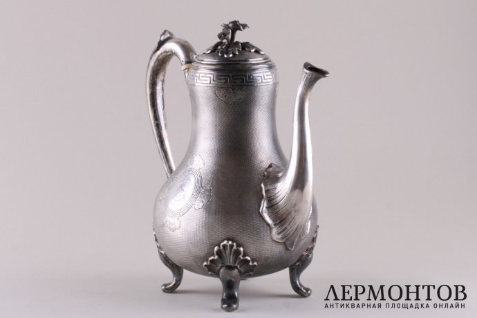 Чайный сервиз в технике гильоше. Серебро 950 пробы. Франция. XIX в.