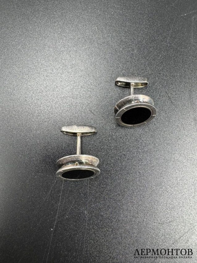 Запонки с ониксом. Серебро 925 пробы, Bvlgari, Италия