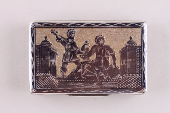 Табакерка. Минин и Пожарский. Серебро 84 пробы, золочение. Россия, Москва, 1842 г.