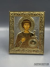 Икона «Святой великомученик Георгий Победоносец» в окладе. Серебро, золочение, шелкография, «Софрино», Россия, 2016 год