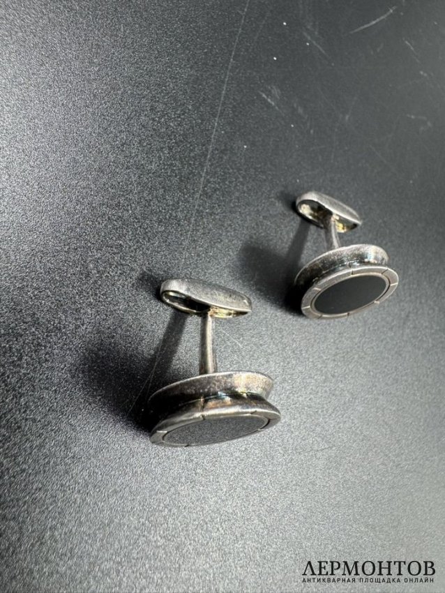 Запонки с ониксом. Серебро 925 пробы, Bvlgari, Италия