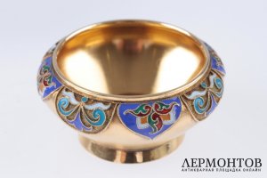 Солонка с эмалью. Братья Грачевы. Серебро 88 пробы. Российская империя