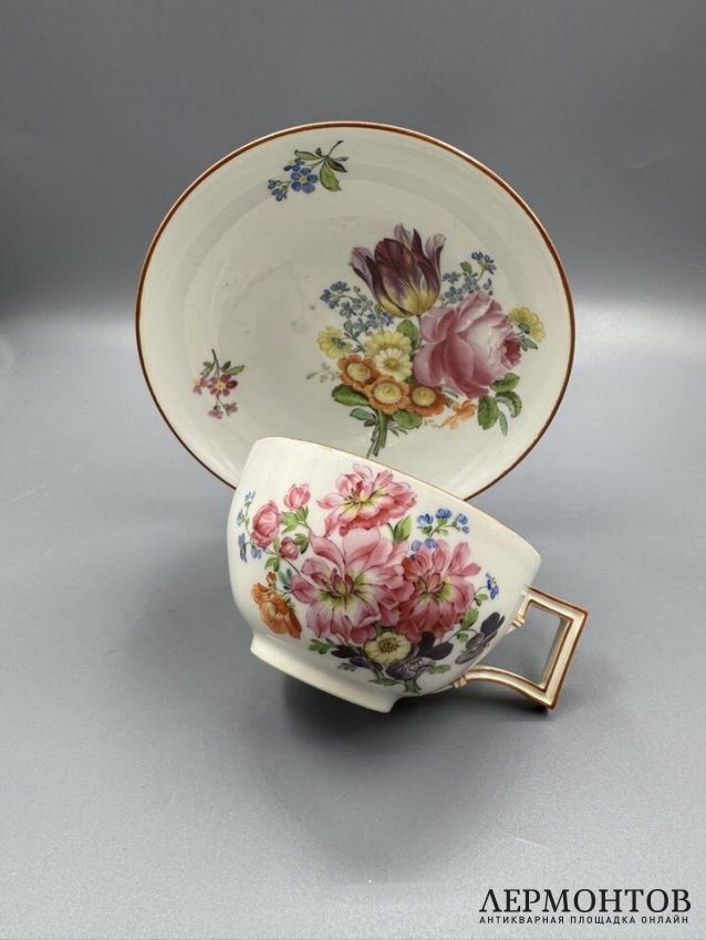Кофейная пара с букетом. Фарфор, роспись, Meissen, период Марколини, Германия, 1774–1814 годы