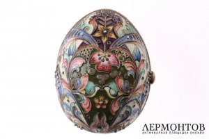 Яйцо-кошелек. Расписная эмаль по скани. Серебро 84 пробы. Российская империя