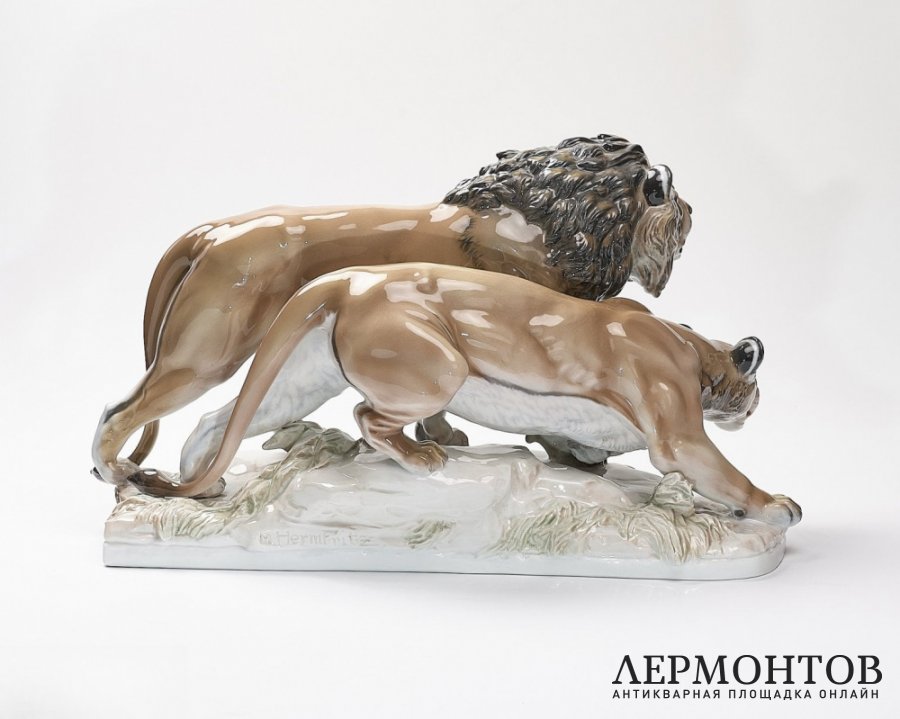 Статуэтка «Лев и львица». Фарфор, Rosenthal, Германия