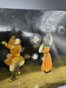 Лаковая шкатулка со сценой из сельского быта. Папье-маше, роспись, Россия, конец 19 века