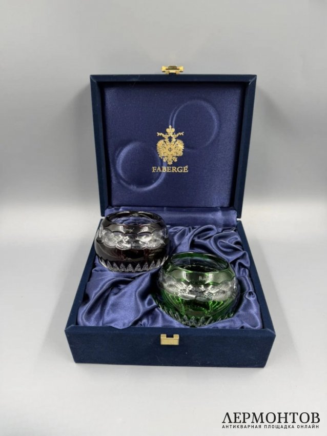 Парные подсвечники «Nadya», изумрудный и аметистовый. Цветной хрусталь, Faberge