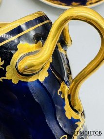 Кофейный сервиз с райскими птицами на кобальте. Фарфор, роспись, золочение, Германия, 19 век