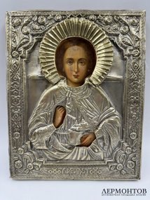 Икона «Святой великомученик Пантелеимон». Дерево, темпера, латунь, Россия, начало 20 века