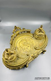 Чернильница с фигурой музыканта и птичками. Бронза, Западная Европа, конец 19 века