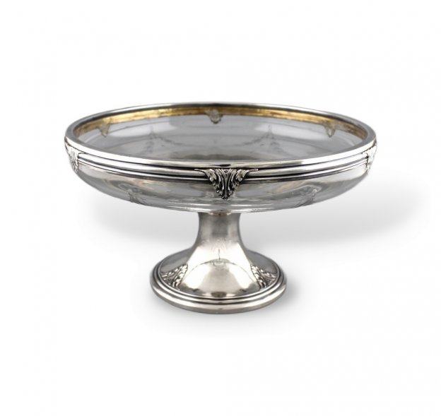 Ваза на ножке в оправе. Серебро 950 пробы, стекло. Франция, нач. XX в.