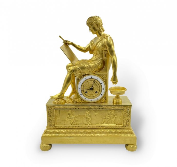 Каминные часы Ампир А. Македонский. Франция, Париж, 1800-1820-е гг. Бронза, литье.