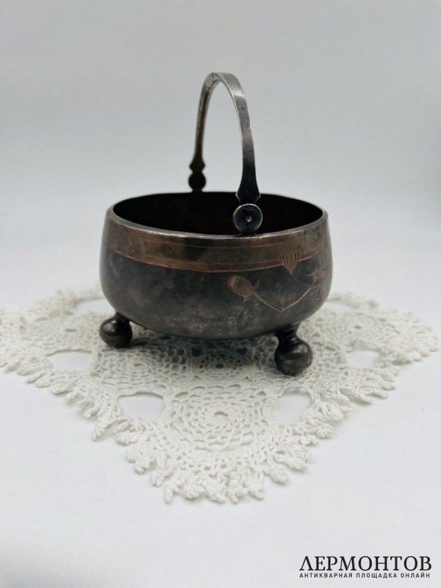Конфетница в стиле модерн. Серебро 84 пробы, В. Семёнов, Россия, 1908–1917 годы