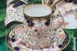 Кофейный сервиз Royal Crown Derby. Фарфор и серебро 925 пробы. Англия. Антиквариат