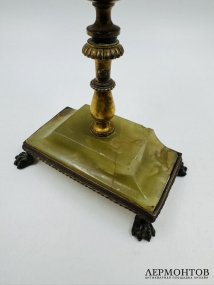 Подсвечник с эмалью шамплеве на ониксе. Бронза, оникс, Франция, конец 19 века