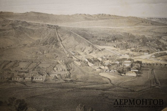 Литография. Вид на городские батареи Севастополя. Крымская война. У. Симпсон. 1856 г.