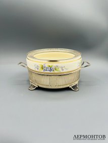 Фондюшница с цветочным декором. Фарфор, серебро 925 пробы, Lenox и J. E. Caldwell, США, 1-я половина 20 века