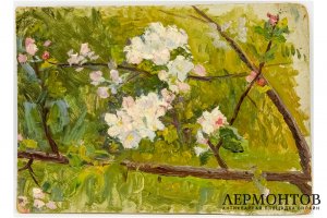 Картина. Цветущая яблоня, 1956 г. Ангелин Феофан Георгиевич. Картон, масло.