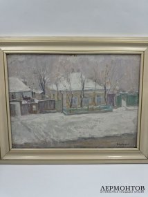 Картина «Зима в деревне». Оргалит, масло, Б. Е. Владимирский, Россия, начало 20 века