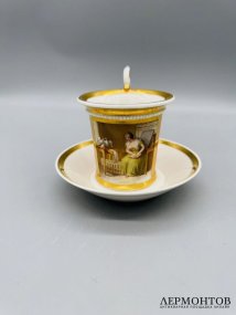 Кофейная пара «Голубки» в стиле ампир. Фарфор, роспись, золочение, KPM, Германия, 1820–1840 годы