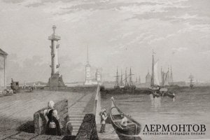 Гравюра. Вид на Петропавловскую крепость в Санкт-Петербурге. Леметр. 1838 год.