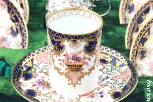 Кофейный сервиз Royal Crown Derby. Фарфор и серебро 925 пробы. Англия. Антиквариат