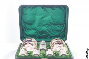 Кофейный сервиз Royal Crown Derby. Фарфор и серебро 925 пробы. Англия. Антиквариат