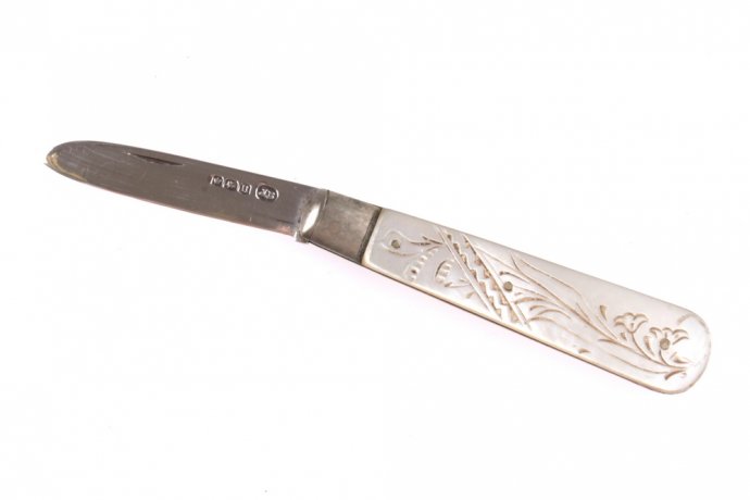 Нож складной  John Batt. Серебро 925, перламутр. Англия