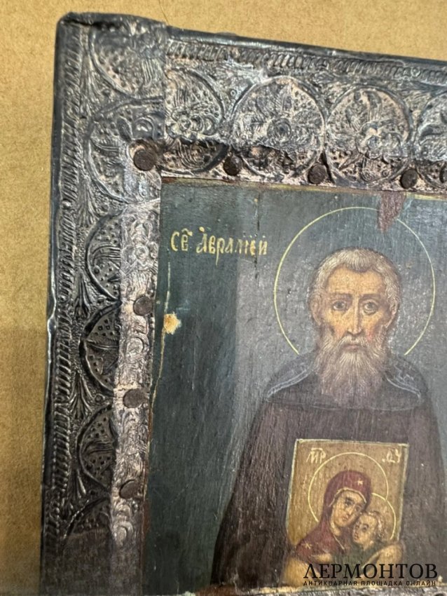 Икона «Святой Аврамий». Басма, живопись, Россия, 18–19 века